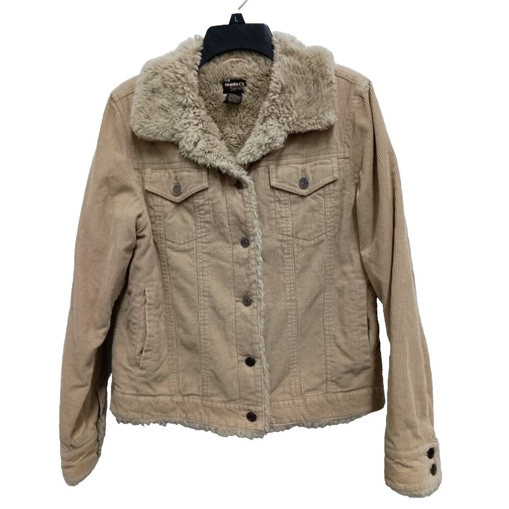 Guide Series Womens Corduroy Jacket Medium Beige Faux Fur Lined‎ Outdoor